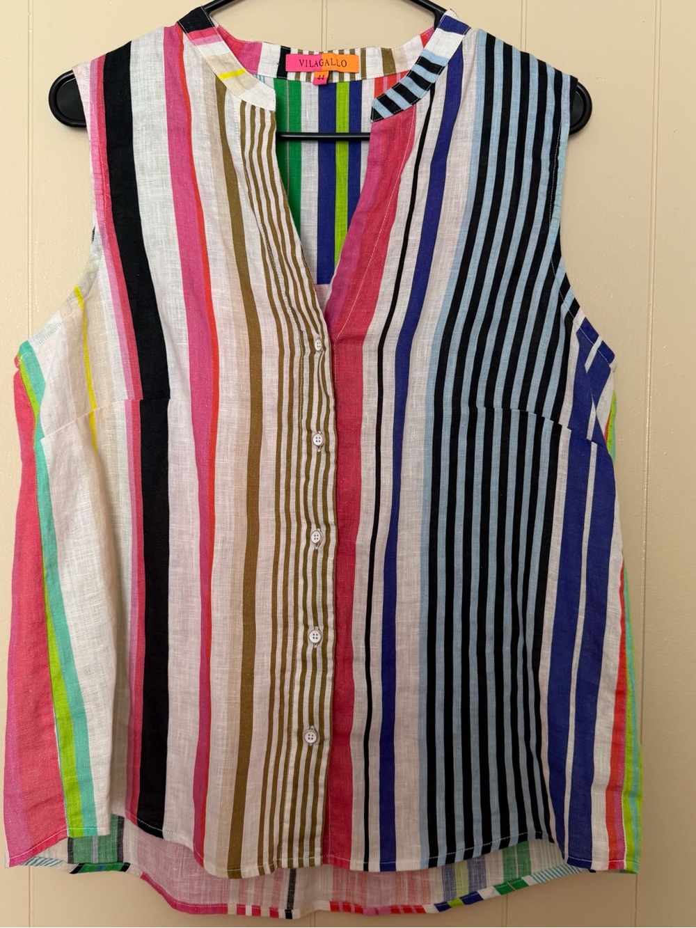 Vilagallo Multicolor Vertical Stripe Sleeveless Button-Down Top